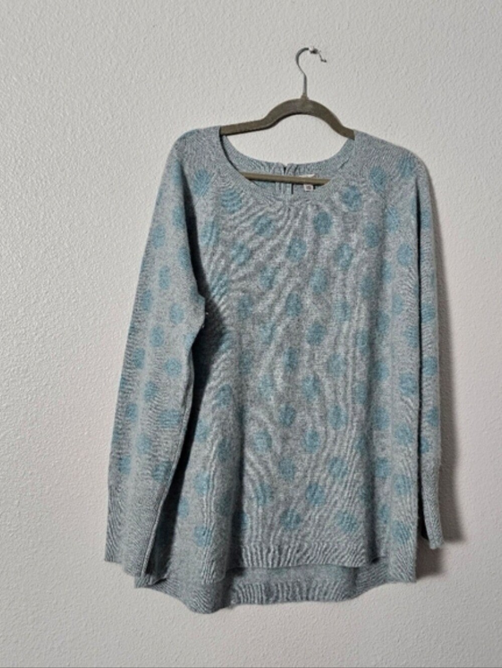 Light Blue Patterned Women's Sweater - Soft Knit Pullover Cashmere Sz L
